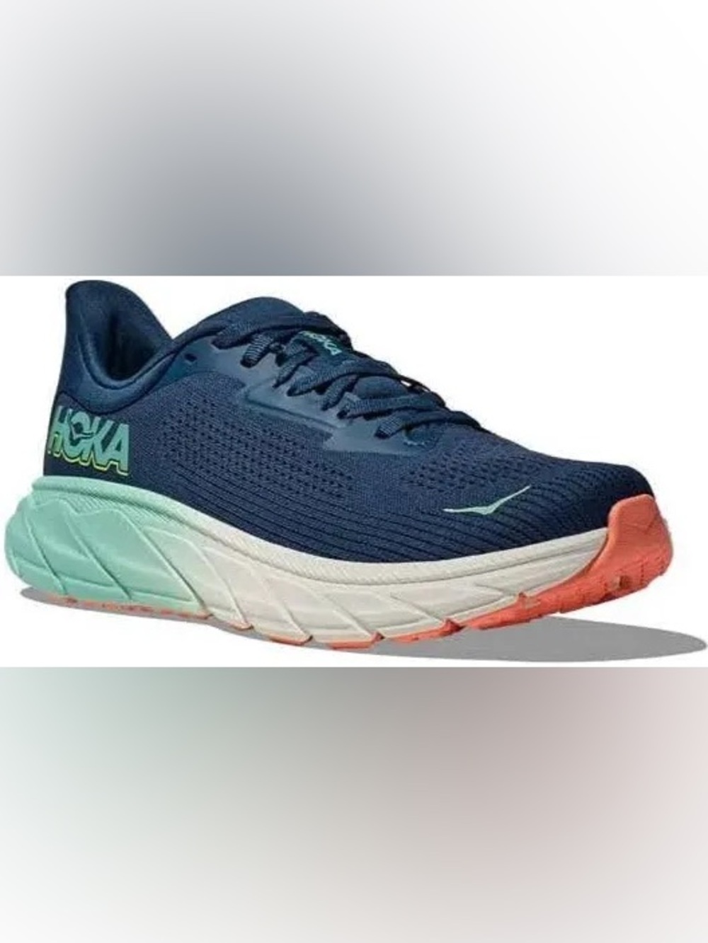 Hoka Navy Sneakers with Mint Green Insole and Yellow Branding